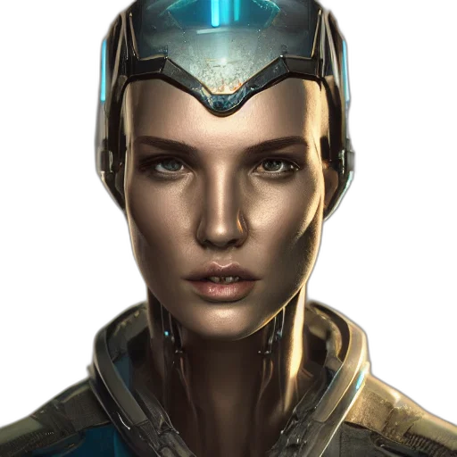 robot, face, concept art, fantasy art, comic book art, photorealistic, blue, portrait transparent PNG cut-out
