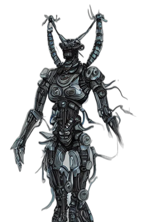 robot, creature, staff, concept art, cyberpunk, comic book art, fantasy art, beetle transparent PNG cut-out