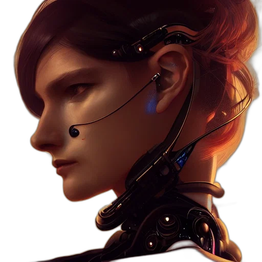 robot, face, mask, staff, cyberpunk, concept art, fantasy art, photorealistic transparent PNG cut-out