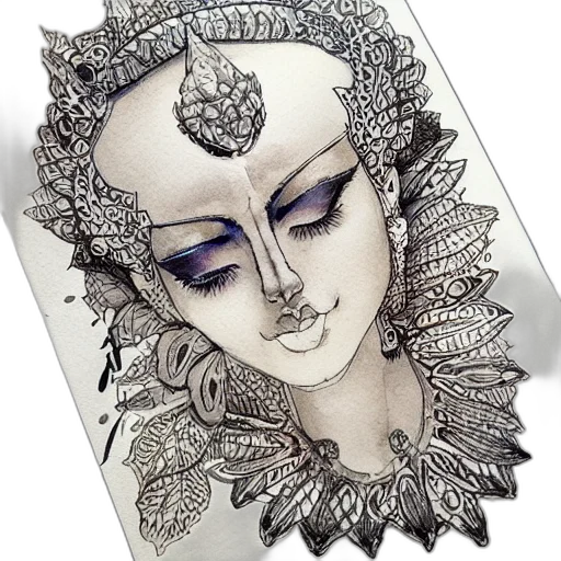 jewelry, mask, crown, face, pencil sketch, fantasy art, photorealistic, watercolor transparent PNG cut-out