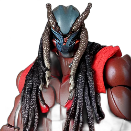 creature, mask, robot, 3d render, concept art, red, predator, action transparent PNG cut-out