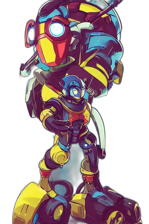 robot, weapon, concept art, 3d render, comic book art, pixel art, colorful, blue transparent PNG cut-out