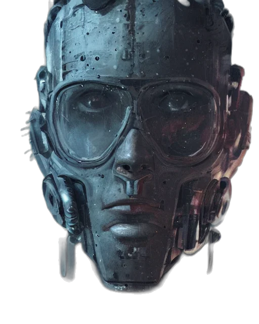 robot, mask, face, cyberpunk, concept art, comic book art, 3d render, half transparent PNG cut-out