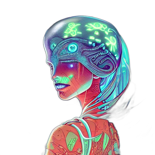 robot, mask, face, creature, cyberpunk, concept art, vaporwave, pixel art transparent PNG cut-out