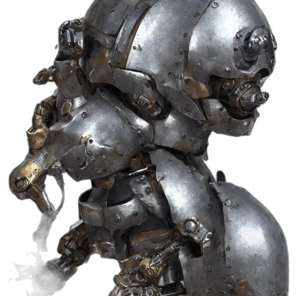 robot, weapon, mask, concept art, fantasy art, 3d render, photorealistic, medieval transparent PNG cut-out