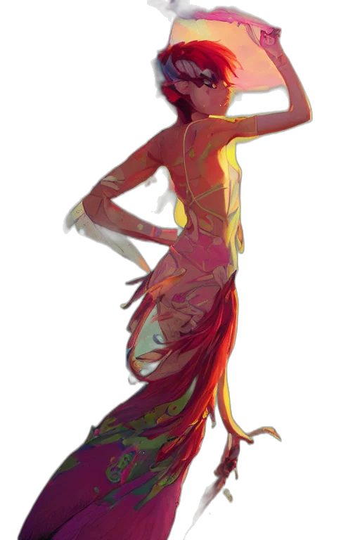 dress, staff, creature, dragon, concept art, fantasy art, watercolor, pixel art transparent PNG cut-out