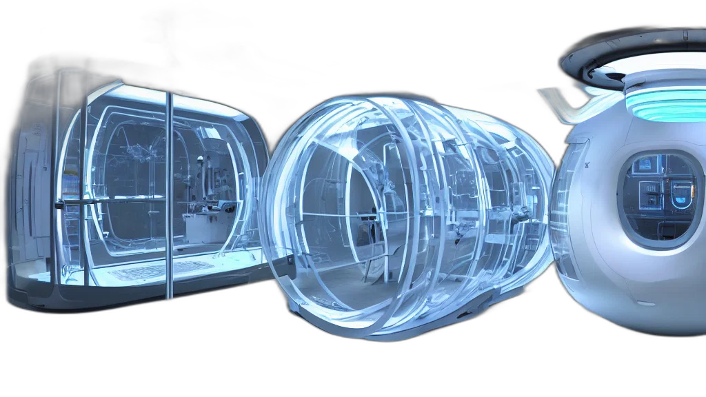 car, 3d render, concept art, futuristic, enclosed, medical, pod, glass transparent PNG cut-out