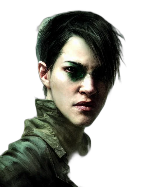 face, jacket, photorealistic, concept art, fantasy art, cyberpunk, green, dark transparent PNG cut-out