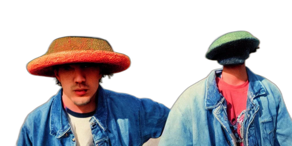 hat, jacket, vaporwave, detailed, color, analog, medium, format transparent PNG cut-out