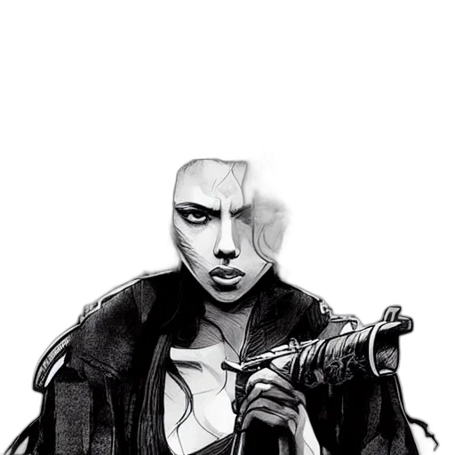 jacket, weapon, face, mask, comic book art, cyberpunk, concept art, fantasy art transparent PNG cut-out