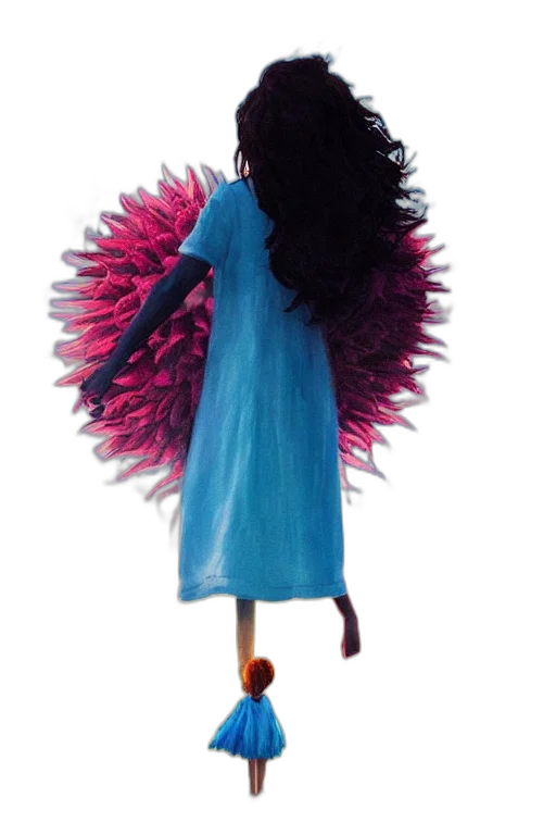 hair, dress, jacket, umbrella, 3d render, concept art, closeup, huge transparent PNG cut-out