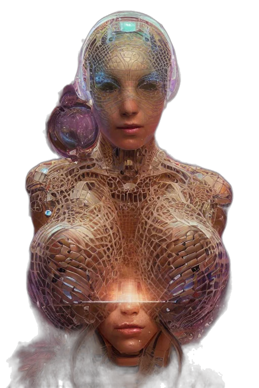 robot, dress, face, mask, cyberpunk, concept art, fantasy art, 3d render transparent PNG cut-out