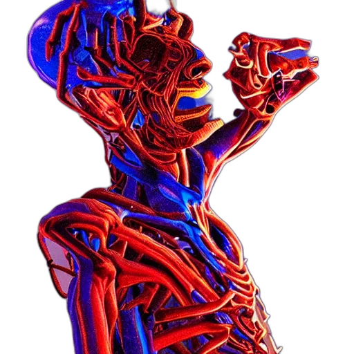 robot, jewelry, 3d render, concept art, cyberpunk, comic book art, neon lights, red transparent PNG cut-out