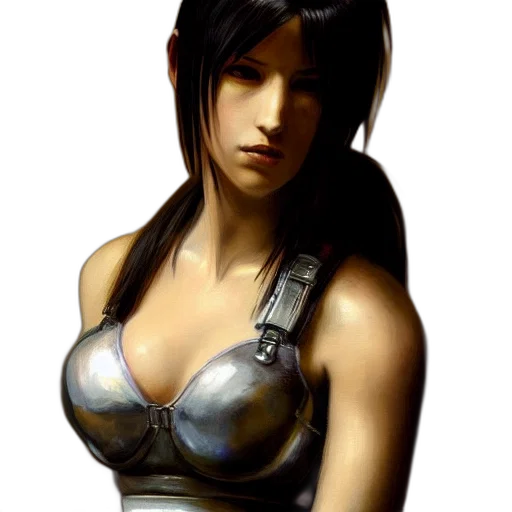 fantasy art, concept art, photorealistic, pixel art, tifa, lockhart, portrait, atmospheric transparent PNG cut-out