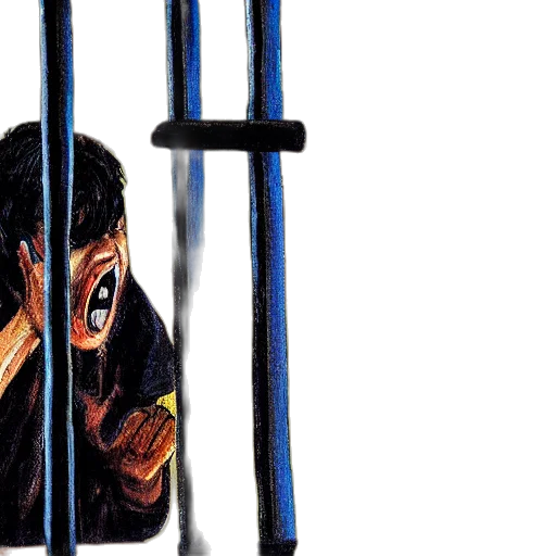 screaming, prisoner, holding, prison, bars, realism, old, painting transparent PNG cut-out