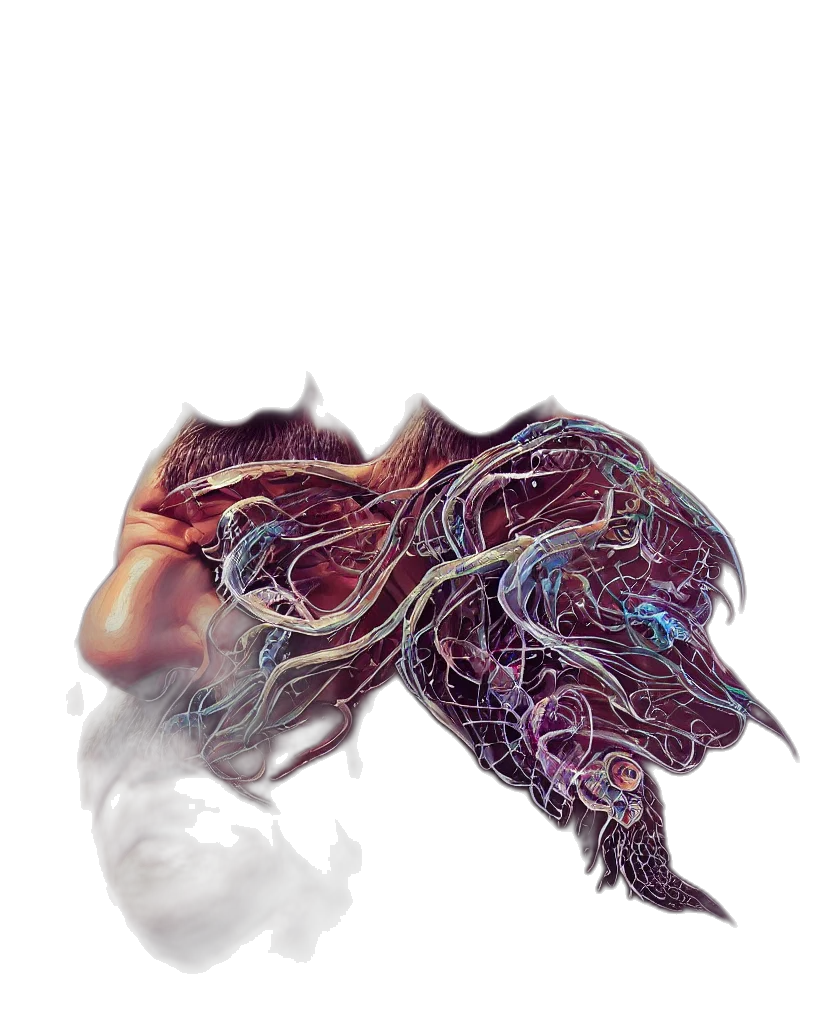 dragon, hair, creature, mask, fantasy art, concept art, watercolor, pixel art transparent PNG cut-out