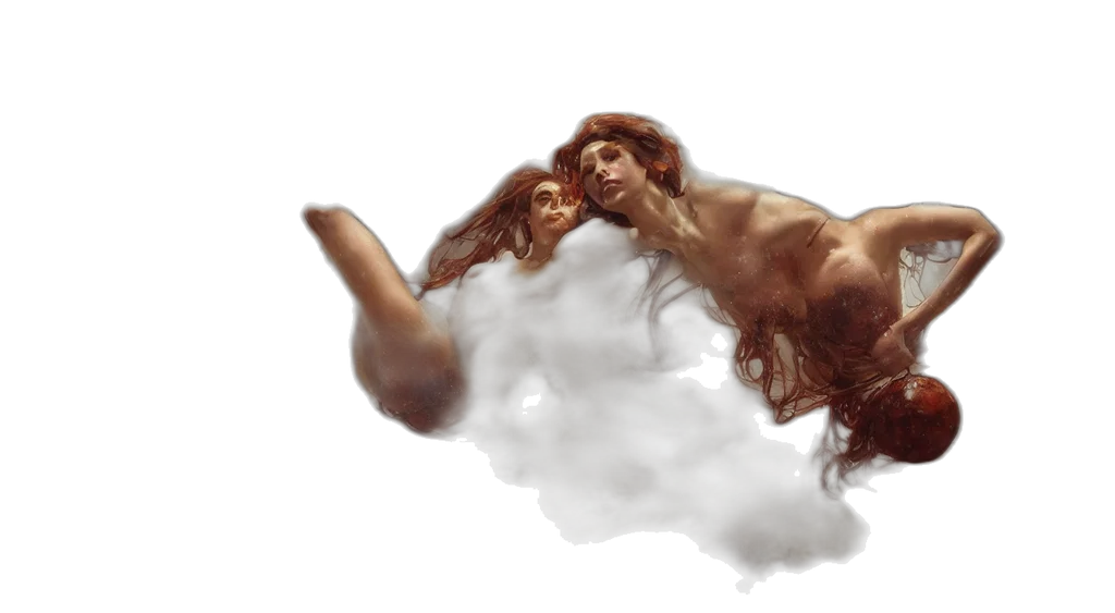 hair, creature, concept art, fantasy art, photorealistic, 3d render, underwater, fog transparent PNG cut-out