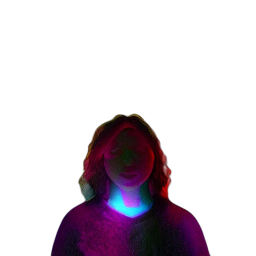 jacket, mask, robot, staff, vaporwave, cyberpunk, 3d render, pixel art transparent PNG cut-out