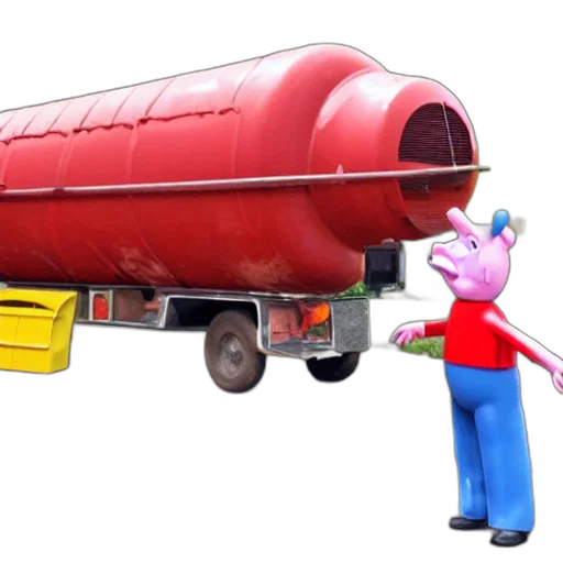 weapon, food, car, robot, 3d render, concept art, city street, peppa transparent PNG cut-out