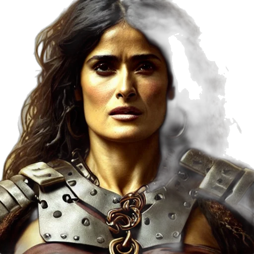 fantasy art, comic book art, photorealistic, concept art, portrait, salma, hayek, surly transparent PNG cut-out