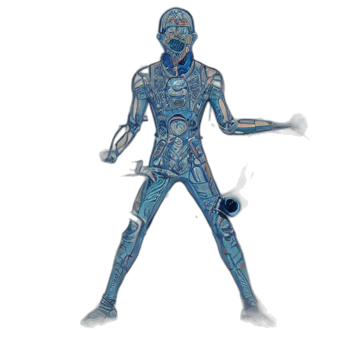 robot, mask, staff, jacket, concept art, 3d render, fantasy art, comic book art transparent PNG cut-out