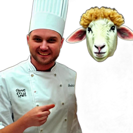 staff, food, animal, photorealistic, 3d render, sheep, ram, chef transparent PNG cut-out