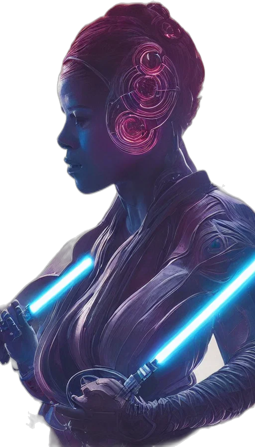staff, jacket, robot, cyberpunk transparent PNG cut-out
