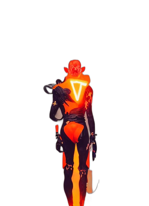 robot, jacket, staff, weapon transparent PNG cut-out