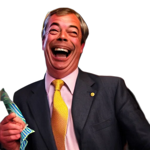 face, creature, weapon, mask, nigel, farage, laughing, holding transparent PNG cut-out