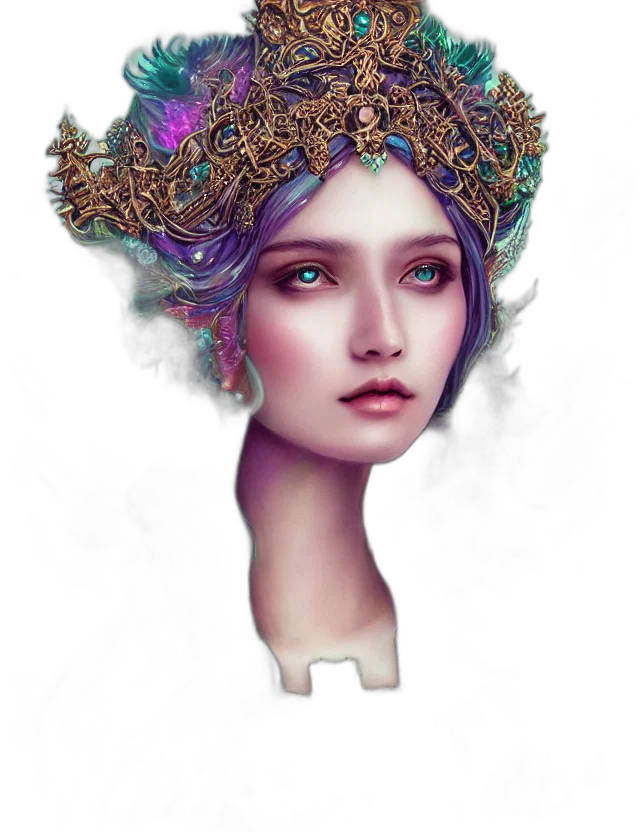 crown, jewelry, hat, face, fantasy art, photorealistic, concept art, watercolor transparent PNG cut-out