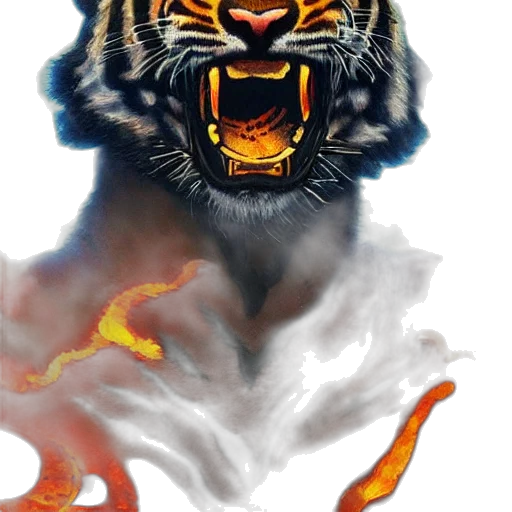 concept art, fantasy art, photorealistic, comic book art, fire, tiger, made, smoke transparent PNG cut-out