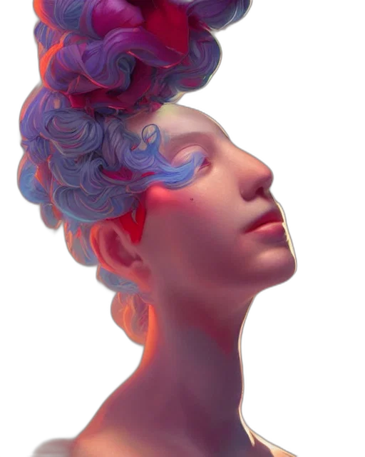 crown, face, hair, mask, 3d render, photorealistic, concept art, vaporwave transparent PNG cut-out