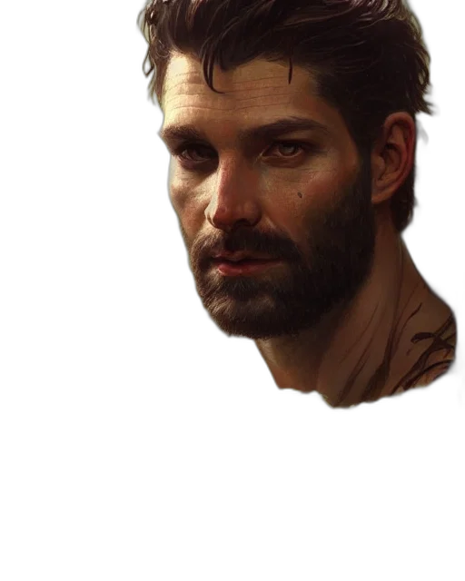 face, mask, jacket, weapon, photorealistic, concept art, fantasy art, oil painting transparent PNG cut-out