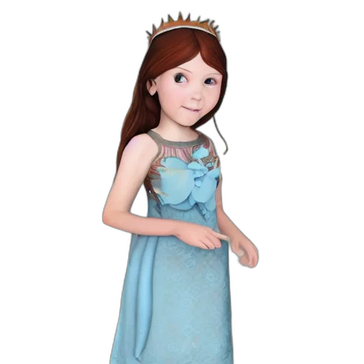 dress, crown, jewelry, staff, 3d render, cartoon, concept art, photorealistic transparent PNG cut-out