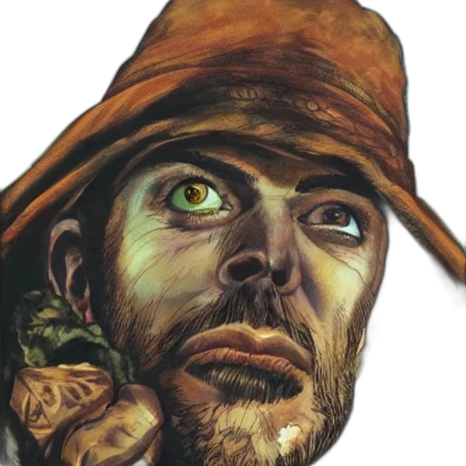 face, hat, staff, mask, comic book art, concept art, watercolor, photorealistic transparent PNG cut-out