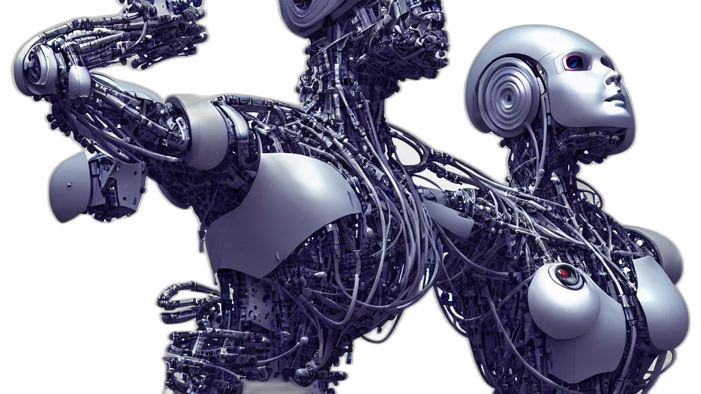 robot, 3d render, cyberpunk, concept art, robotic, cybernetic, symbiosis, thick transparent PNG cut-out