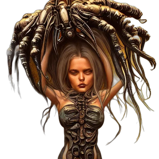 hair, creature, dress, concept art, fantasy art, cyberpunk, comic book art, dark transparent PNG cut-out