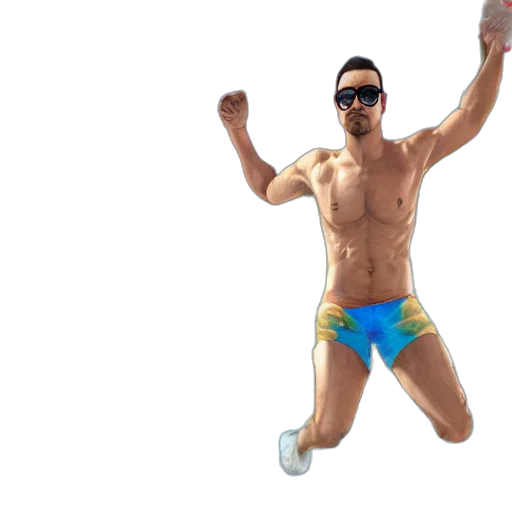 3d render, slender, buff, dagestan, man, glasses, water, park transparent PNG cut-out