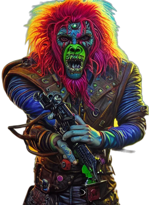 jacket, staff, weapon, animal, concept art, comic book art, cyberpunk, fantasy art transparent PNG cut-out