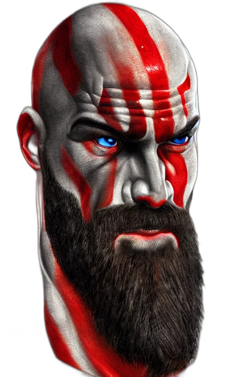 face, fantasy art, comic book art, photorealistic, concept art, portrait, kratos, highly transparent PNG cut-out