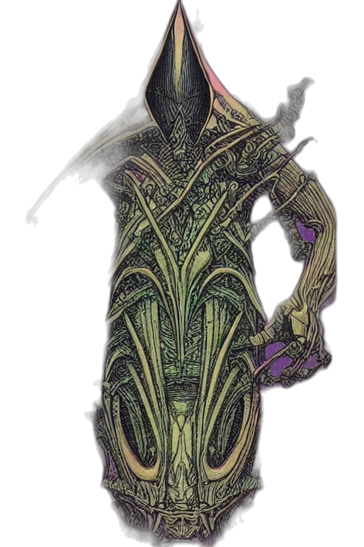 mask, dress, staff, creature, concept art, fantasy art, comic book art, watercolor transparent PNG cut-out