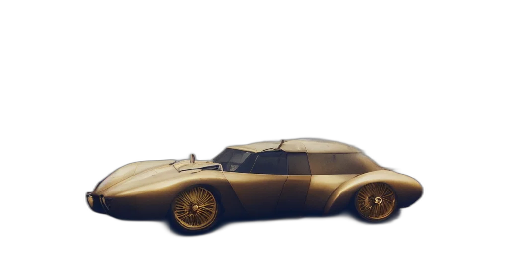 car, 3d render, concept art, photorealistic, golden, earth tones, parked, fallout transparent PNG cut-out