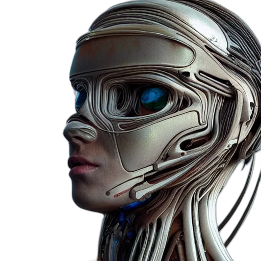 robot, mask, face, cyberpunk, concept art, 3d render, photorealistic, woman transparent PNG cut-out
