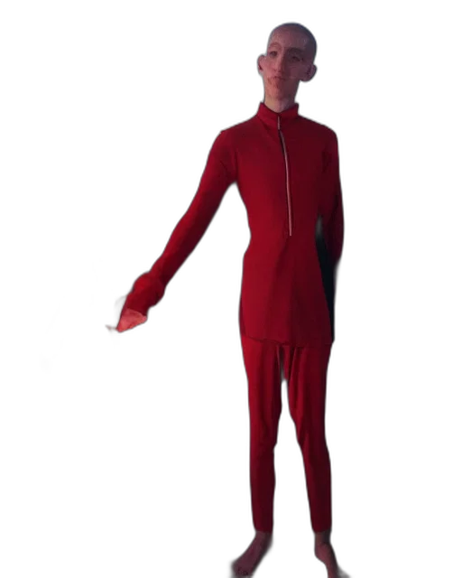 dress, creature, jacket, robot, 3d render, concept art, red, squidward transparent PNG cut-out