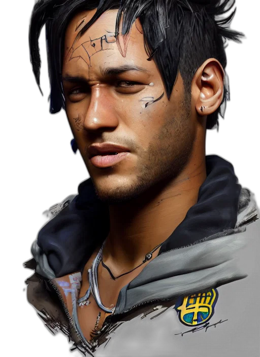 jacket, face, photorealistic, fantasy art, cyberpunk, concept art, well, designed transparent PNG cut-out