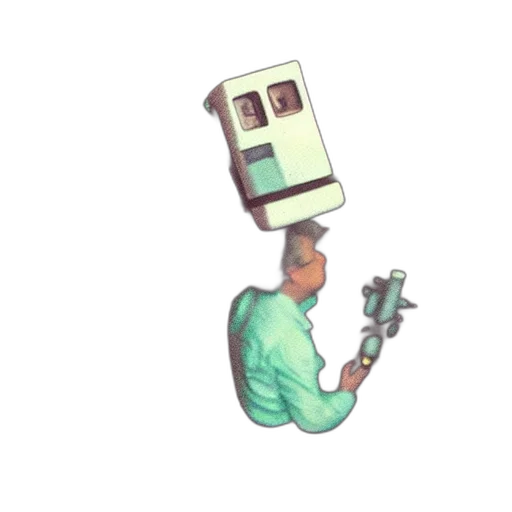 robot, staff, face, weapon, concept art, pixel art, 3d render, vaporwave transparent PNG cut-out
