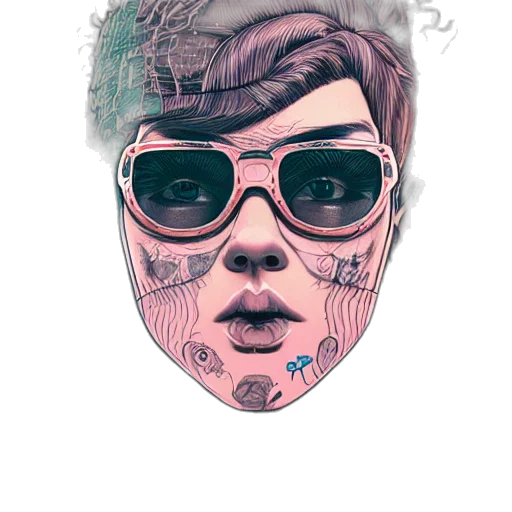 face, mask, creature, cartoon, photorealistic, watercolor, vaporwave, pastel transparent PNG cut-out