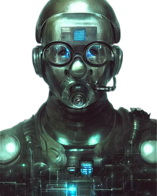 robot, mask, face, concept art, cyberpunk, comic book art, 3d render, underwater transparent PNG cut-out