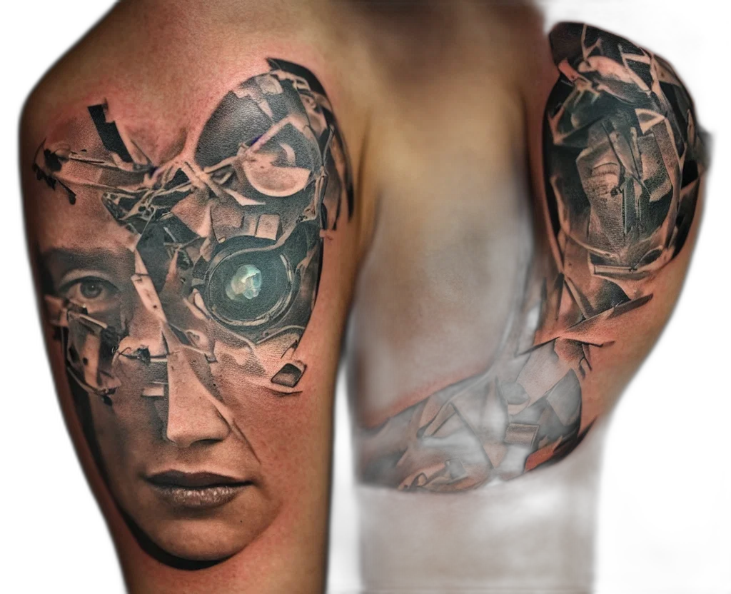robot, face, cyberpunk, photorealistic transparent PNG cut-out
