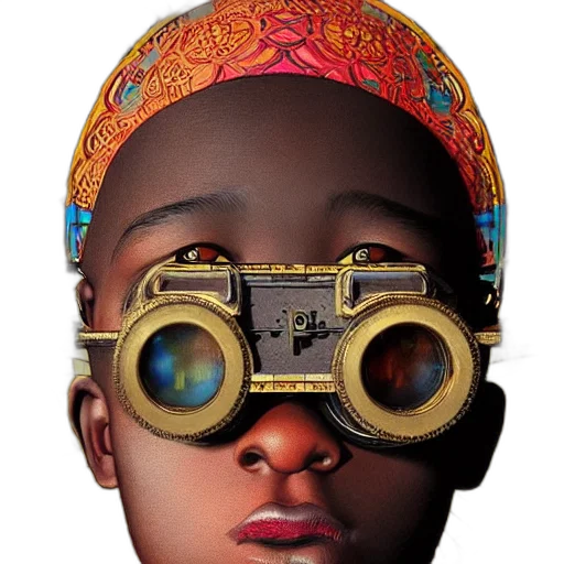 face, mask, robot, crown, concept art, photorealistic, 3d render, cyberpunk transparent PNG cut-out